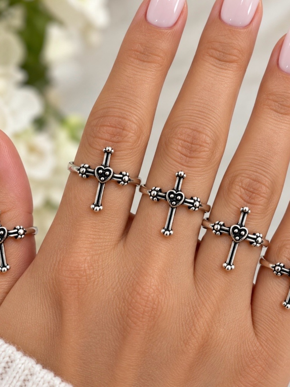 Women’s Sterling Silver Heart Cross Ring-1 ring per buyer--sizes 4-10